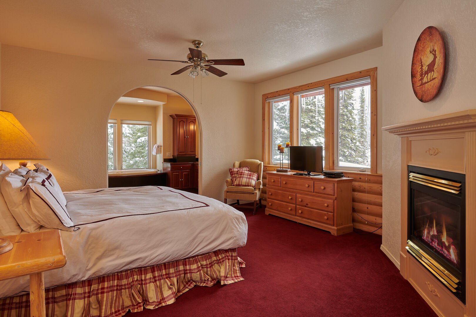 Cozy bedroom in one of our Christmas cabin rentals in Montana.
